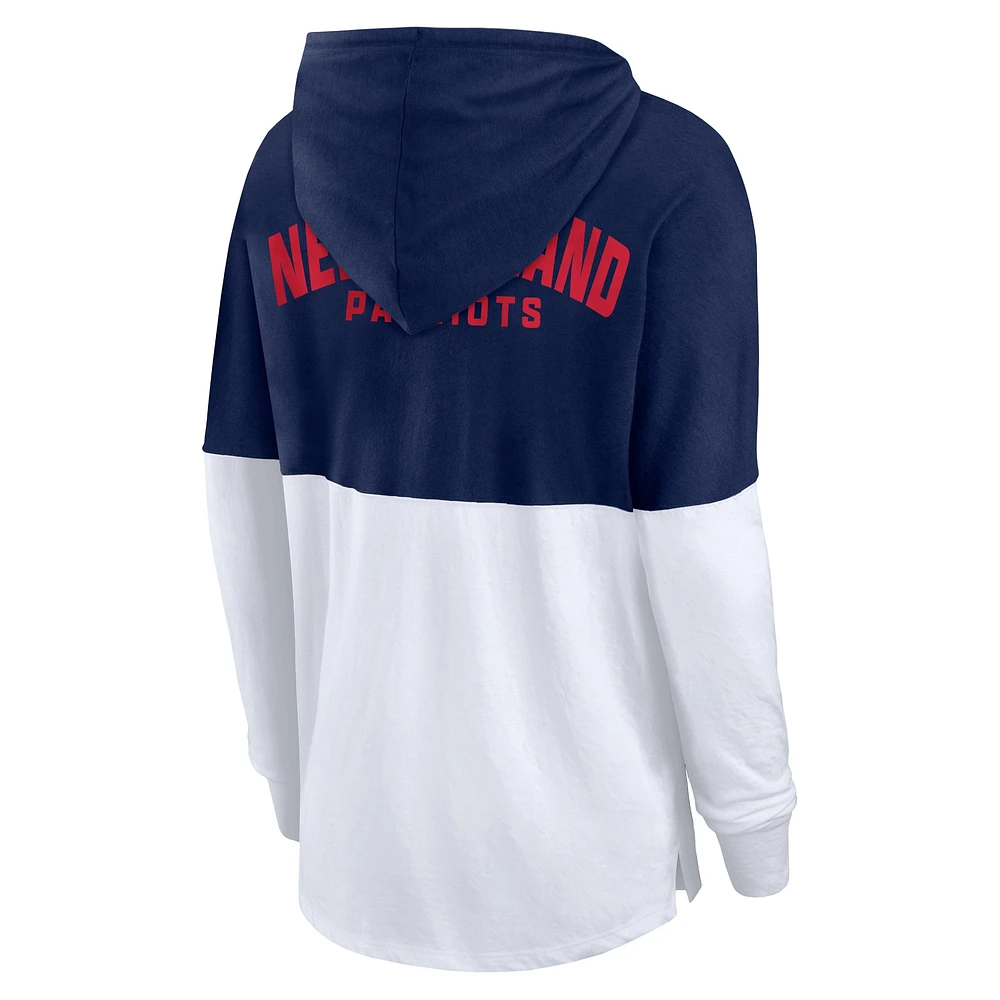 T-shirt à capuche manches longues pour femme Fanatics Navy/White New England Patriots Backup Option