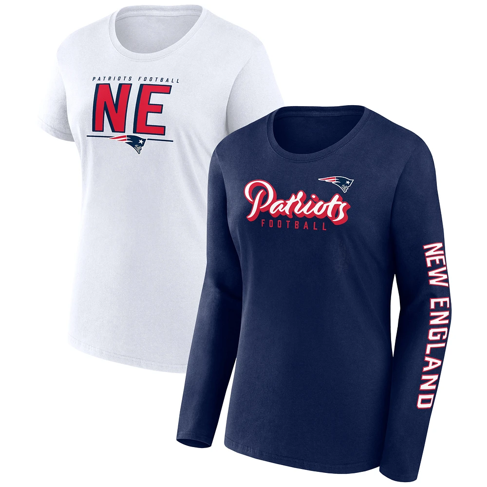 Women's Fanatics Navy/White New England Patriots Two-Pack Combo Cheerleader T-Shirt Set