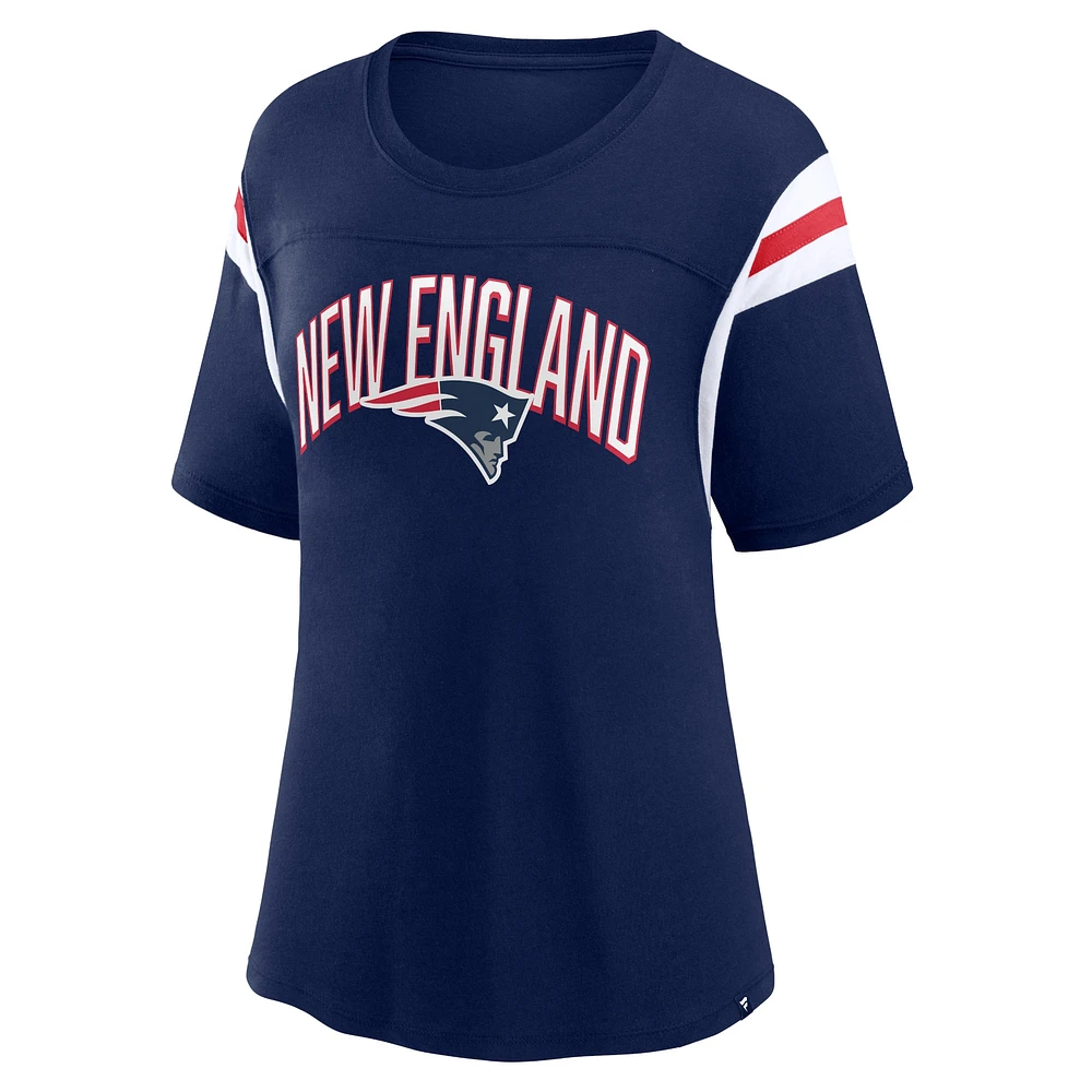 T-shirt à rayures gagnées Fanatics Navy New England Patriots pour femmes