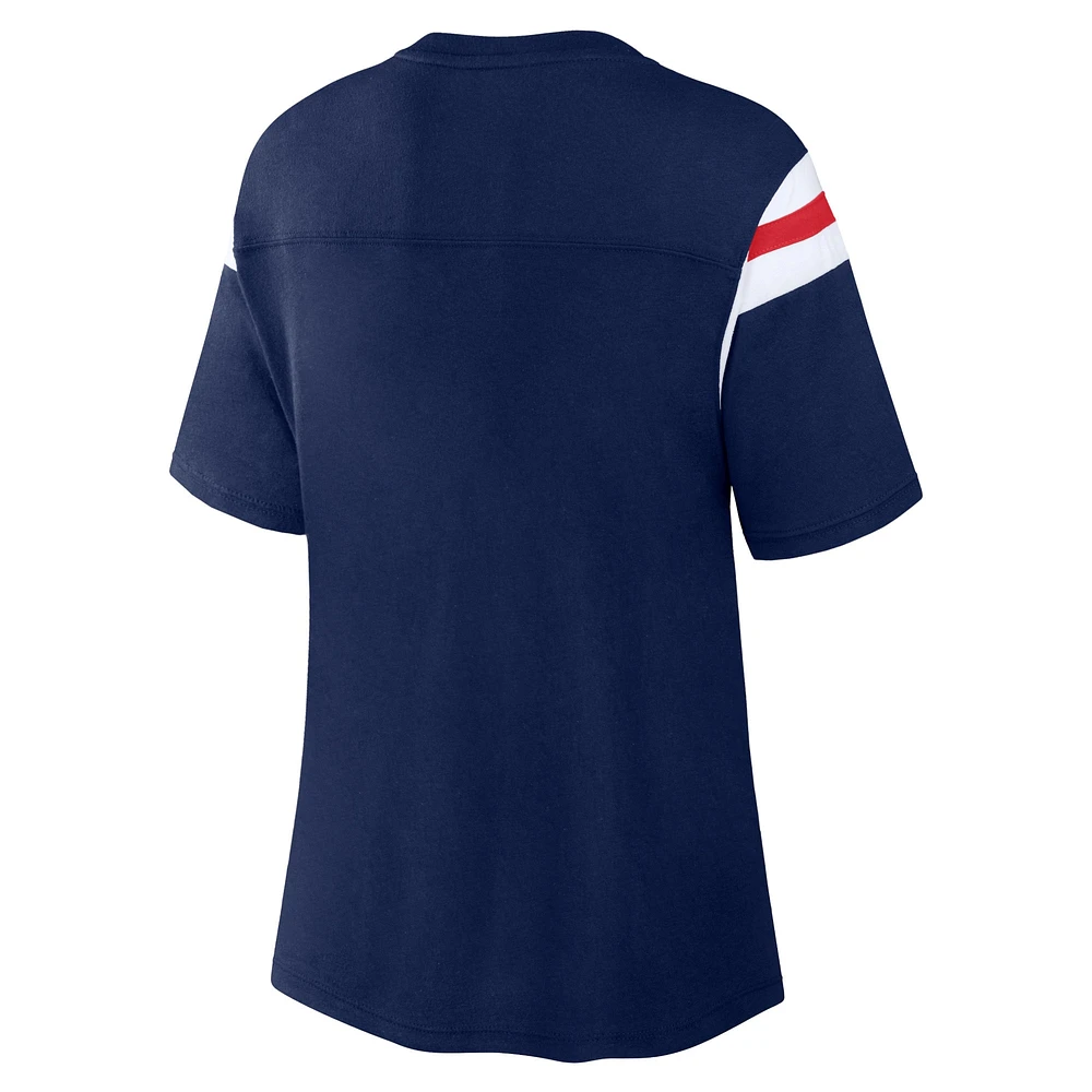 T-shirt à rayures gagnées Fanatics Navy New England Patriots pour femmes