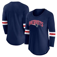 Women's Fanatics Navy New England Patriots First Team Arch Logo 3/4 Sleeve T-Shirt