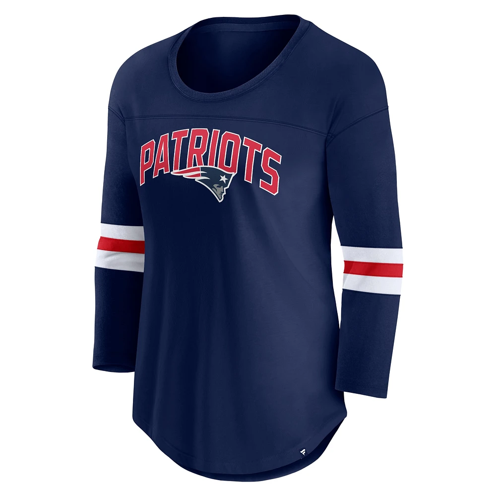 Women's Fanatics Navy New England Patriots First Team Arch Logo 3/4 Sleeve T-Shirt