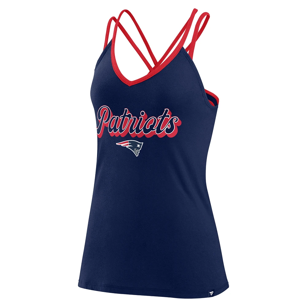 Women's Fanatics Navy New England Patriots Go For It Strappy Crossback Tank Top