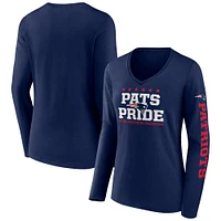 T-shirt à manches longues et col en V Fanatics Navy New England Patriots Hometown Sweep pour femmes