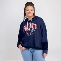 Women's Fanatics Navy New England Patriots Lightewight Modest Crop Lounge Helmet Arch Pullover Hoodie