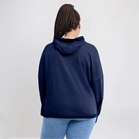 Women's Fanatics Navy New England Patriots Lightewight Modest Crop Lounge Helmet Arch Pullover Hoodie