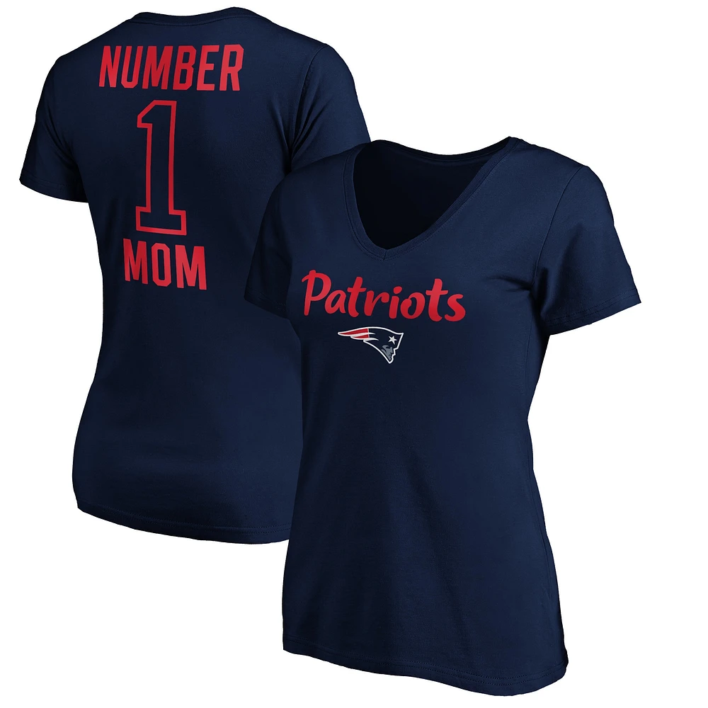 Women's Fanatics Navy New England Patriots #1 Mom Team Logo V-Neck T-Shirt