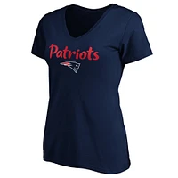 Women's Fanatics Navy New England Patriots #1 Mom Team Logo V-Neck T-Shirt