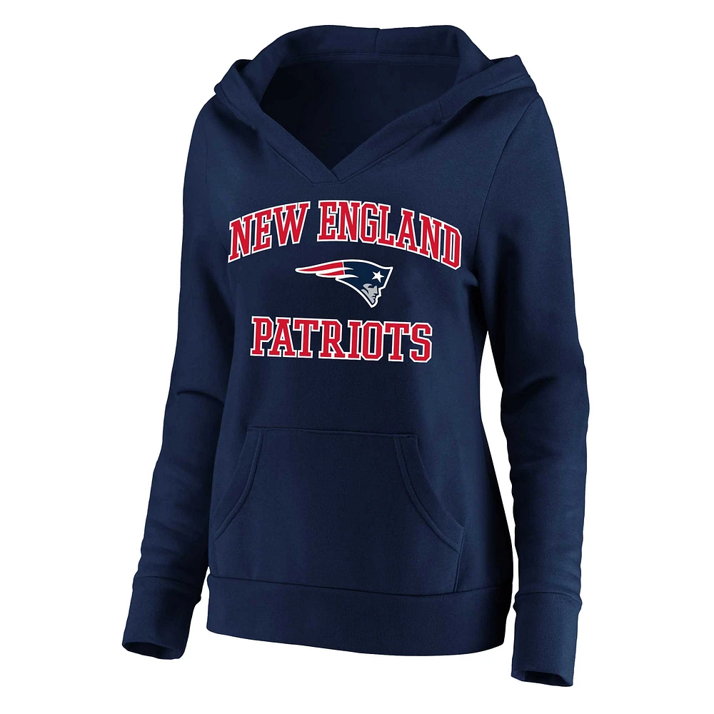 Sweat à capuche col en V Fanatics pour femmes, bleu marine, New England Patriots, grande taille, Heart and Soul