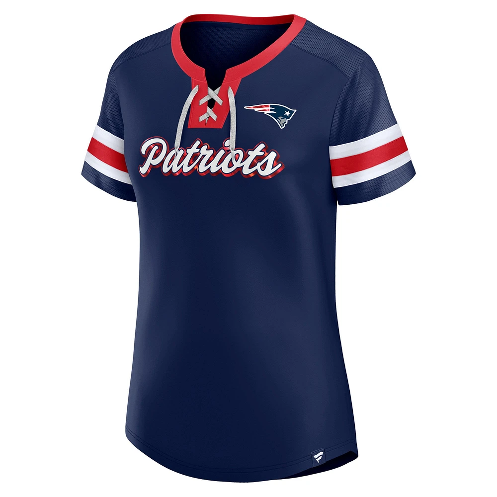 T-shirt à lacets Fanatics pour femmes, bleu marine, New England Patriots, grande taille, Original State