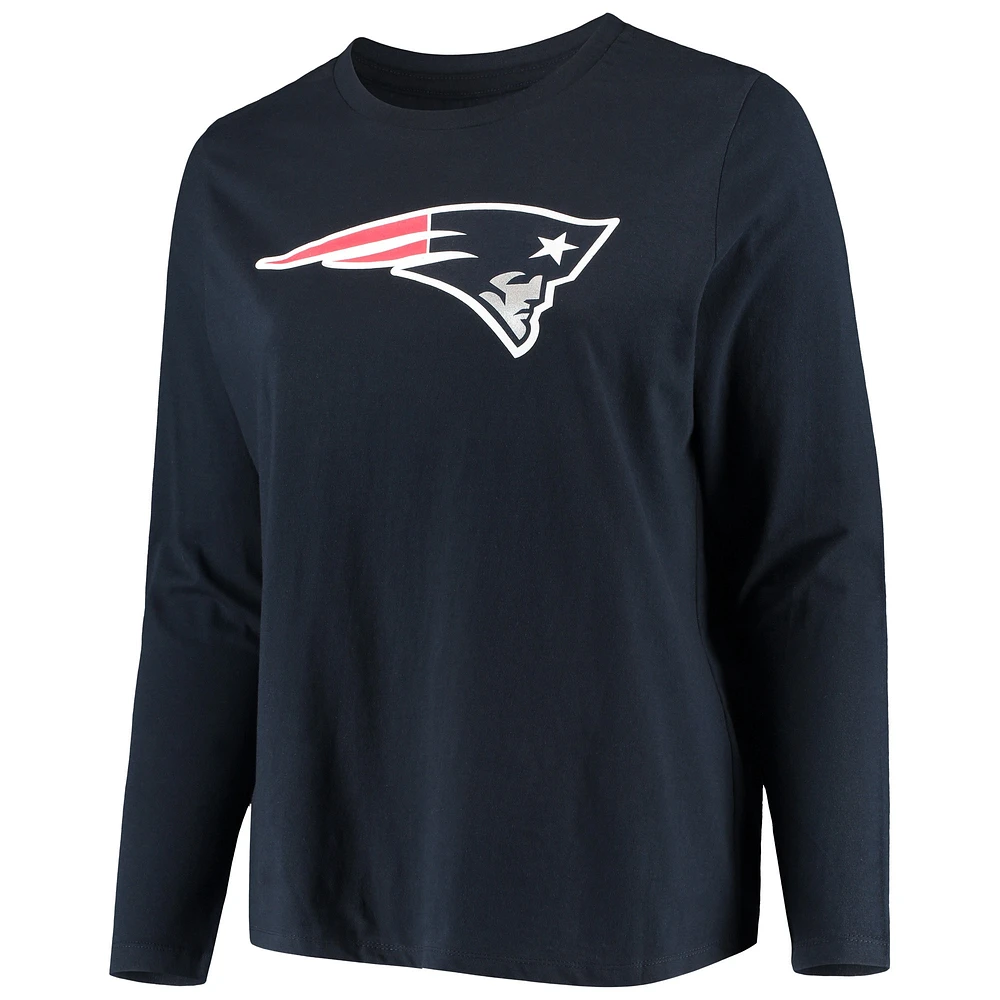 T-shirt à manches longues avec logo principal Fanatics pour femmes, bleu marine, New England Patriots, grande taille