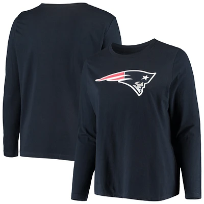 T-shirt à manches longues avec logo principal Fanatics pour femmes, bleu marine, New England Patriots, grande taille