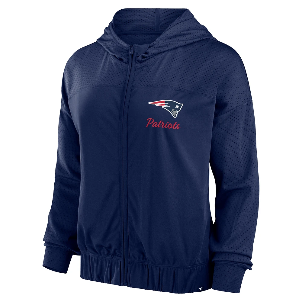 Women's Fanatics Navy New England Patriots Script Lock Full-Zip Hoodie