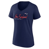 T-shirt à col en V Fanatics pour femmes, bleu marine, New England Patriots Shine Time