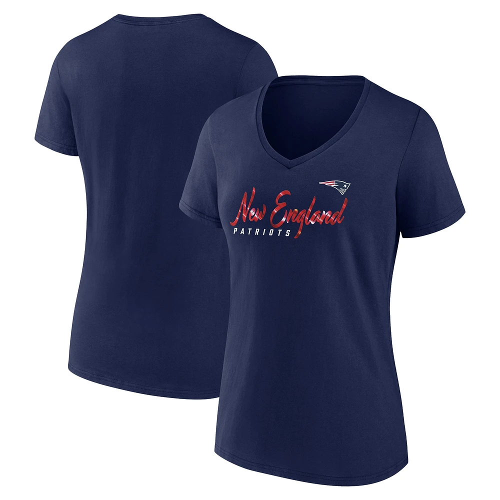 Women's Fanatics Navy New England Patriots Shine Time V-Neck T-Shirt