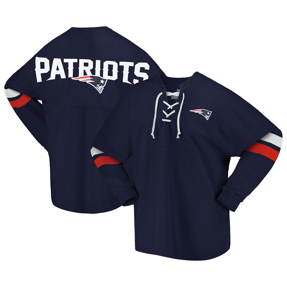 T-shirt à manches longues et col en V jersey Fanatics New England Patriots Spirit pour femmes, bleu marine