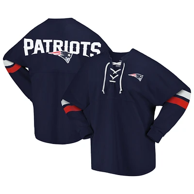 Women's Fanatics Navy New England Patriots Spirit Jersey Lace-Up V-Neck Long Sleeve T-Shirt