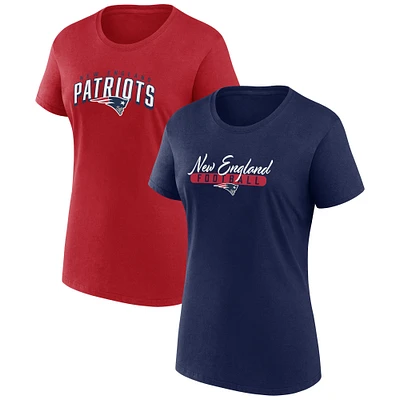 Ensemble de deux t-shirts Fanatics pour femmes, rouge/bleu marine, fan des New England Patriots