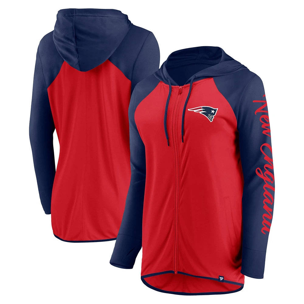 Sweat à capuche entièrement zippé avec inscription New England Patriots rouge/bleu marine Fanatics pour femmes