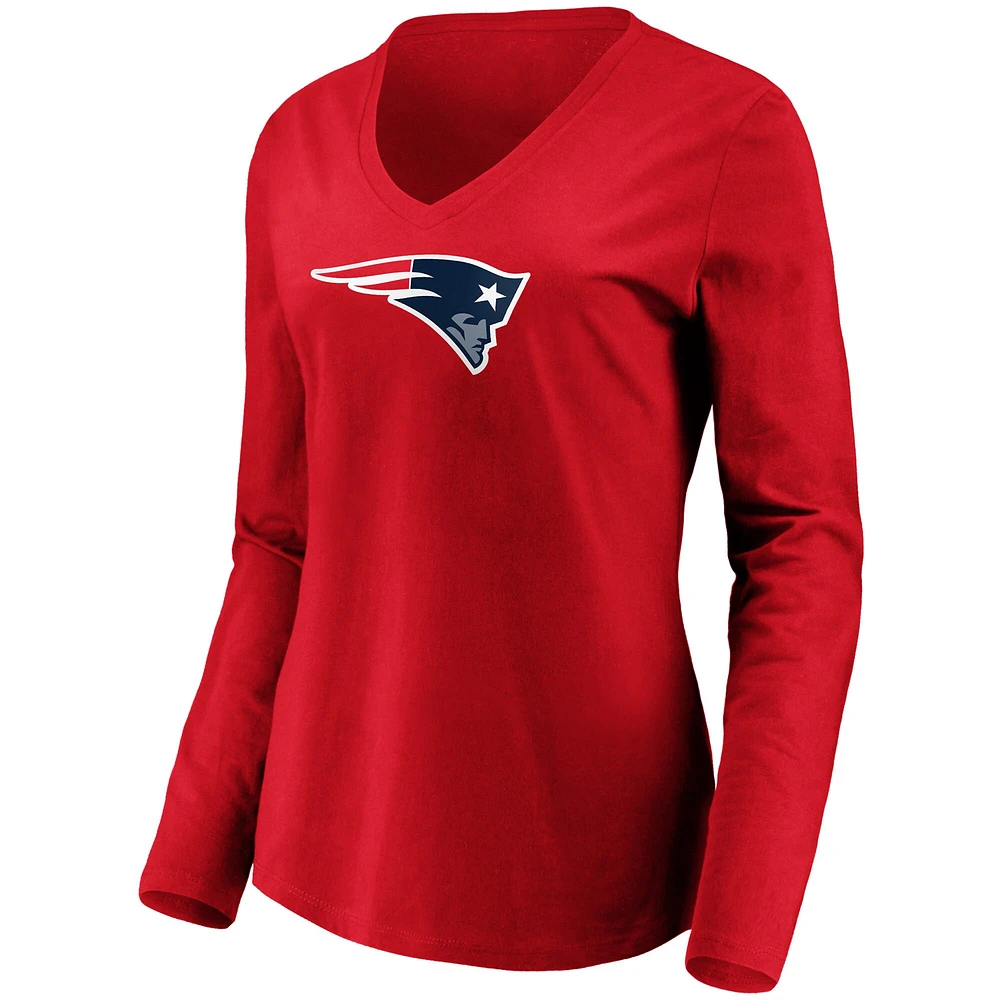 Women's Fanatics Red New England Patriots Primary Logo Long Sleeve V-Neck T-Shirt