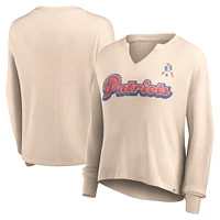 Women's Fanatics Tan New England Patriots Go For It Notch Neck Waffle Knit Lightweight Long Sleeve T-Shirt