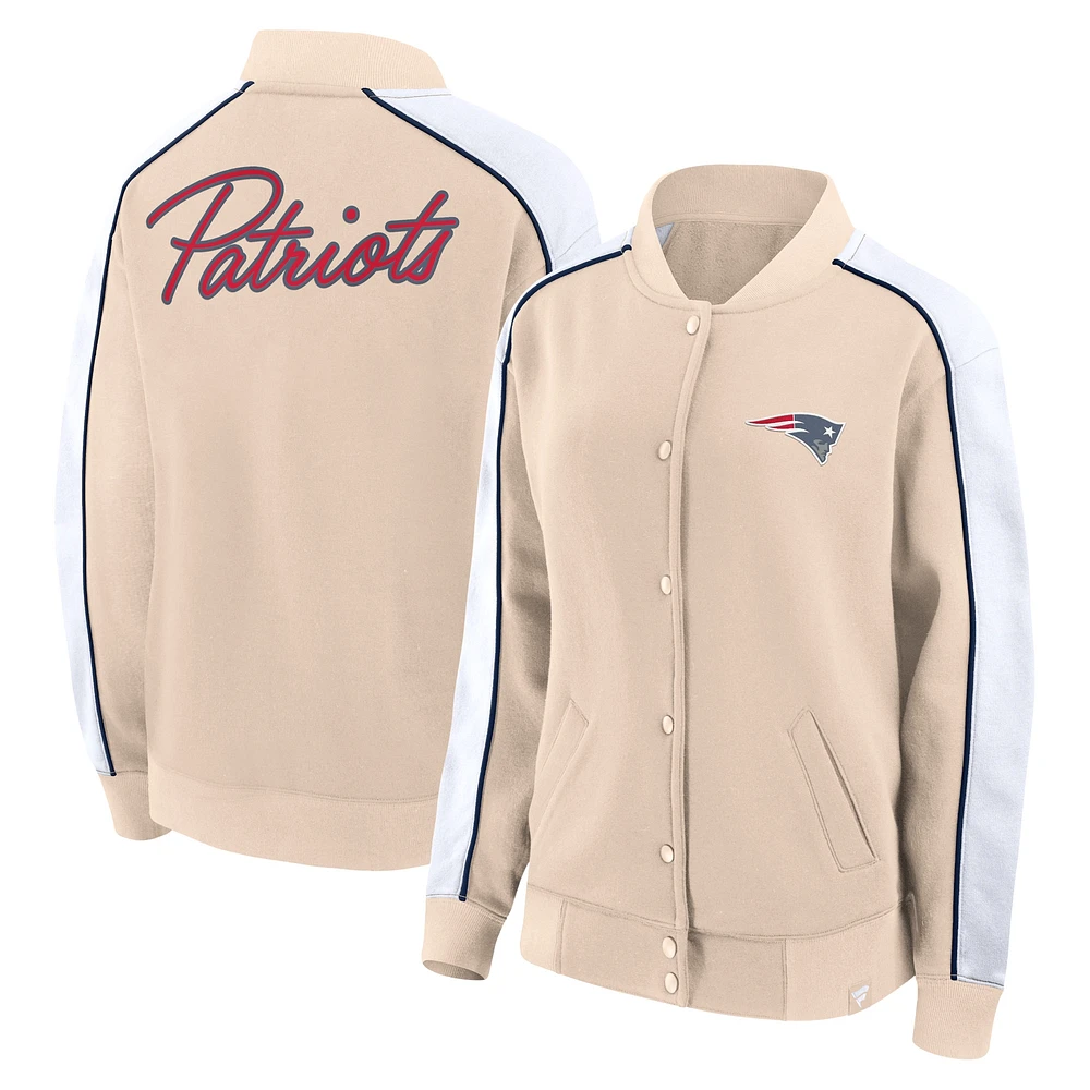 Women's Fanatics Tan New England Patriots Lounge Full-Snap Varsity Jacket