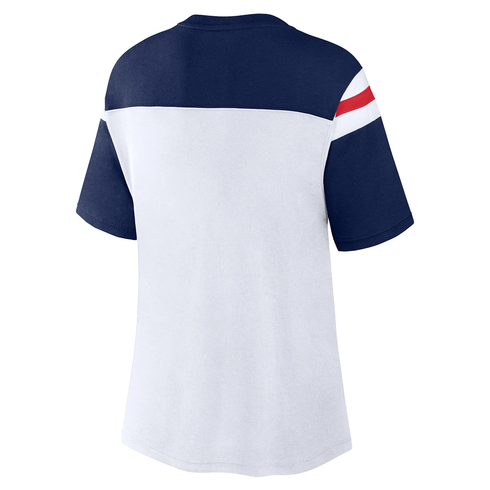 Haut court tendance New England Patriots blanc/bleu marine Fanatics pour femme