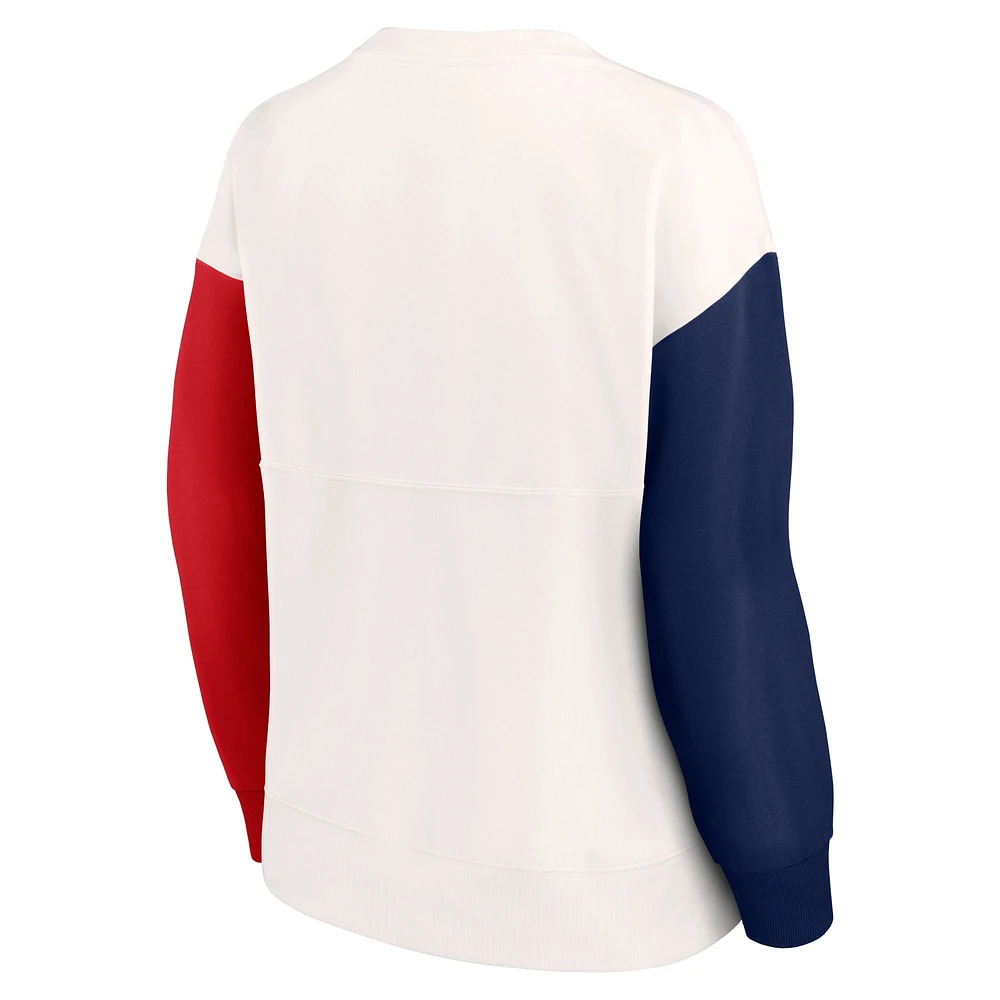 Women's Fanatics White New England Patriots Colorblock Primary Logo Pullover Sweatshirt