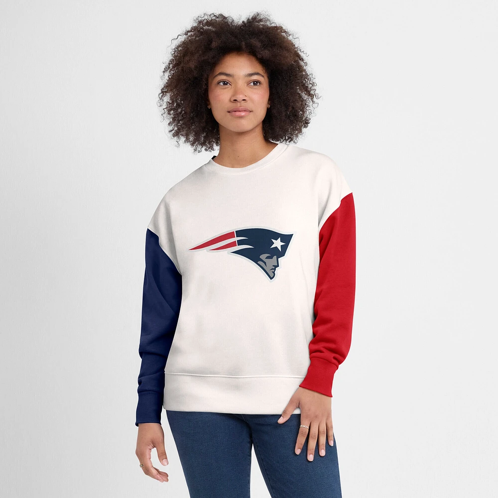 Women's Fanatics White New England Patriots Colorblock Primary Logo Pullover Sweatshirt