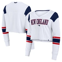 T-shirt à manches longues extensible et court pour femme Fanatics New England Patriots blanc