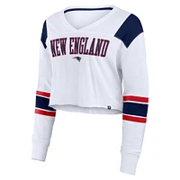 T-shirt à manches longues extensible et court pour femme Fanatics New England Patriots blanc