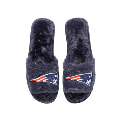 New England Patriots FOCO Women's Rhinestone Fuzzy Slippers - Navy