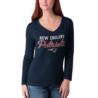 Women's G-III 4Her by Carl Banks Navy New England Patriots Post Season Team - Long Sleeve V-Neck T-Shirt
