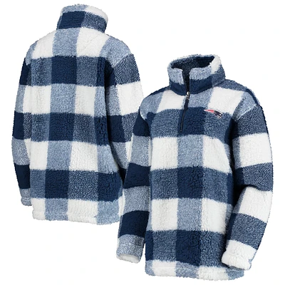 Veste pour femme G-III 4Her by Carl Banks Navy New England Patriots Sherpa Plaid Quarter-Zip