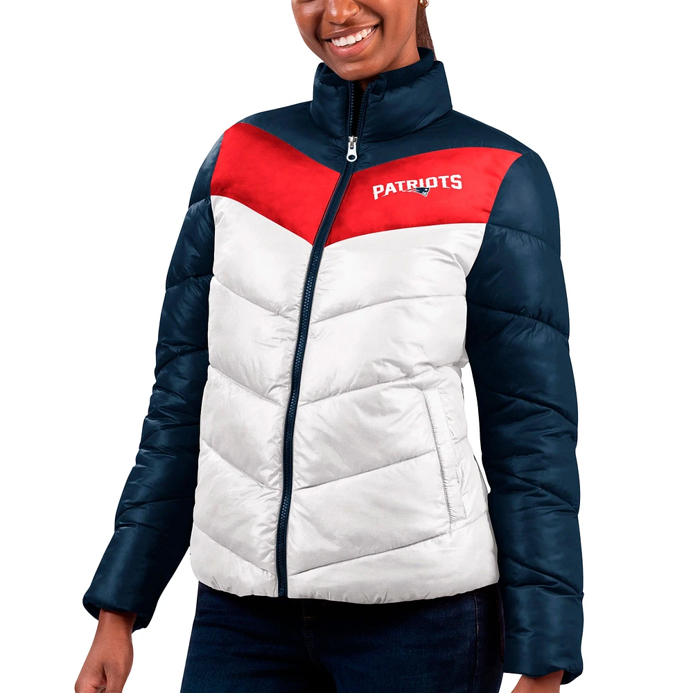 Veste matelassée entièrement zippée G-III 4Her par Carl Banks pour femmes, blanc/bleu marine, New England Patriots Star