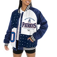 Veste bomber surdimensionnée à boutons-pression et strass Gameday Couture bleu marine/blanc pour femme des New England Patriots