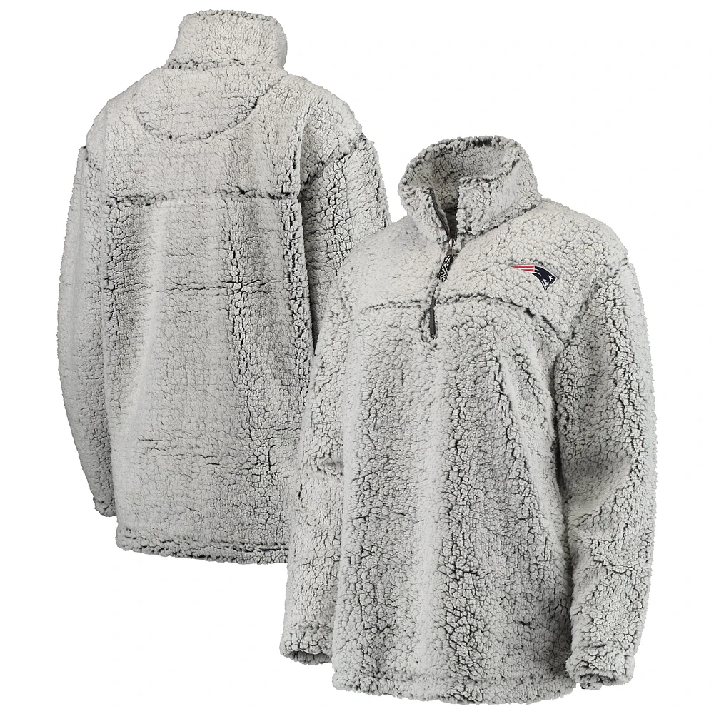 Women's Gray New England Patriots Sherpa Quarter-Zip Pullover Jacket