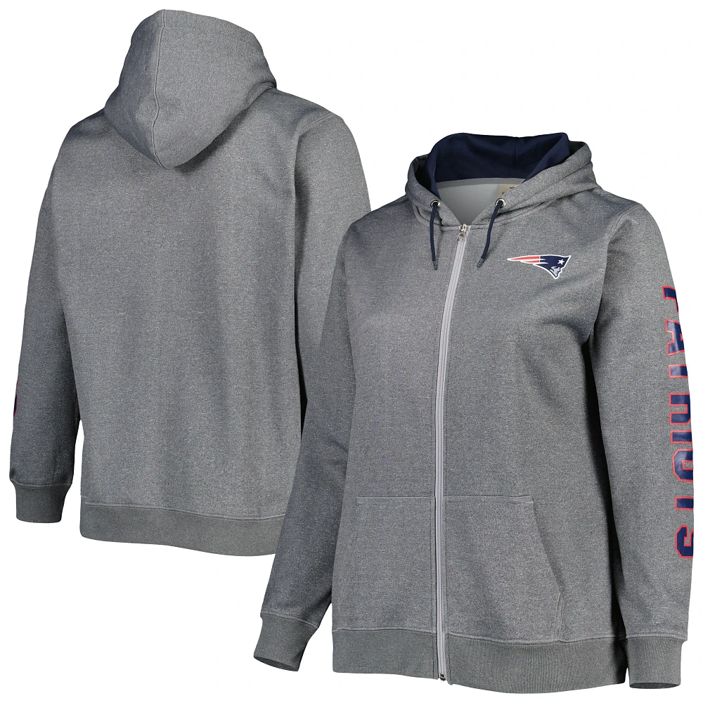 Veste à capuche en molleton glissière pleine grandeur Heather Charcoal New England Patriots pour femme