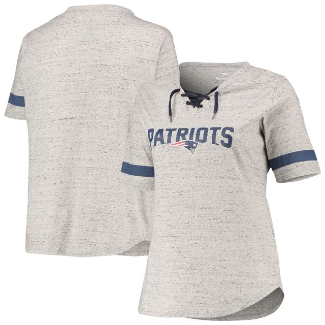 T-shirt gris chiné à col en V New England Patriots taille plus lacets pour femme