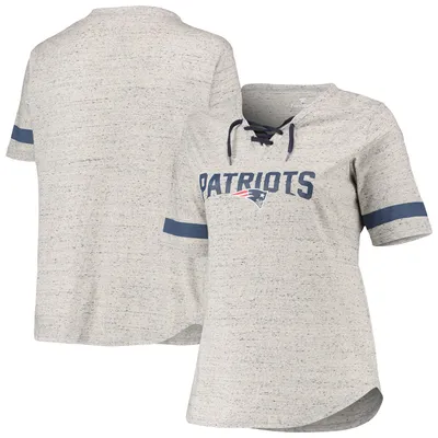 New England Patriots Women's Plus Lace-Up V-Neck T-Shirt - Heathered Gray