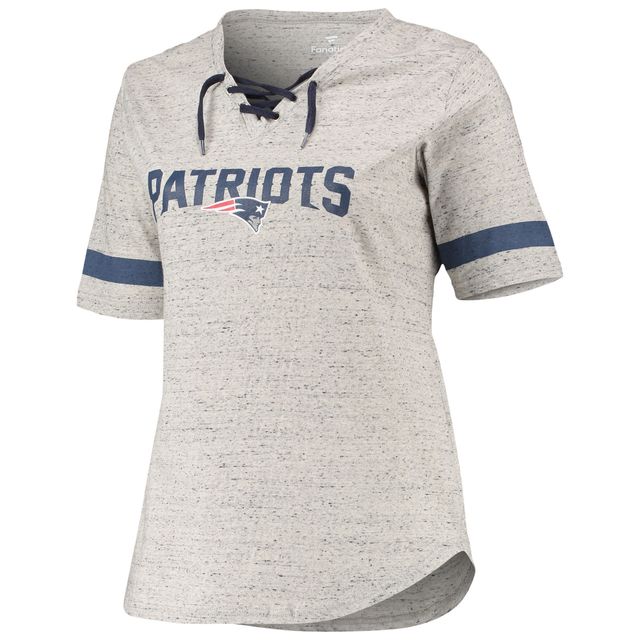 T-shirt gris chiné à col en V New England Patriots taille plus lacets pour femme