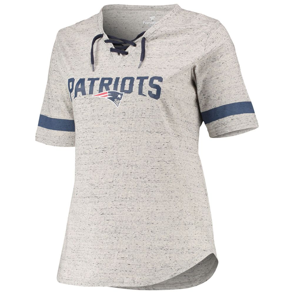 Women's Heathered Gray New England Patriots Plus Lace-Up V-Neck T-Shirt