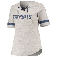 Women's Heathered Gray New England Patriots Plus Lace-Up V-Neck T-Shirt