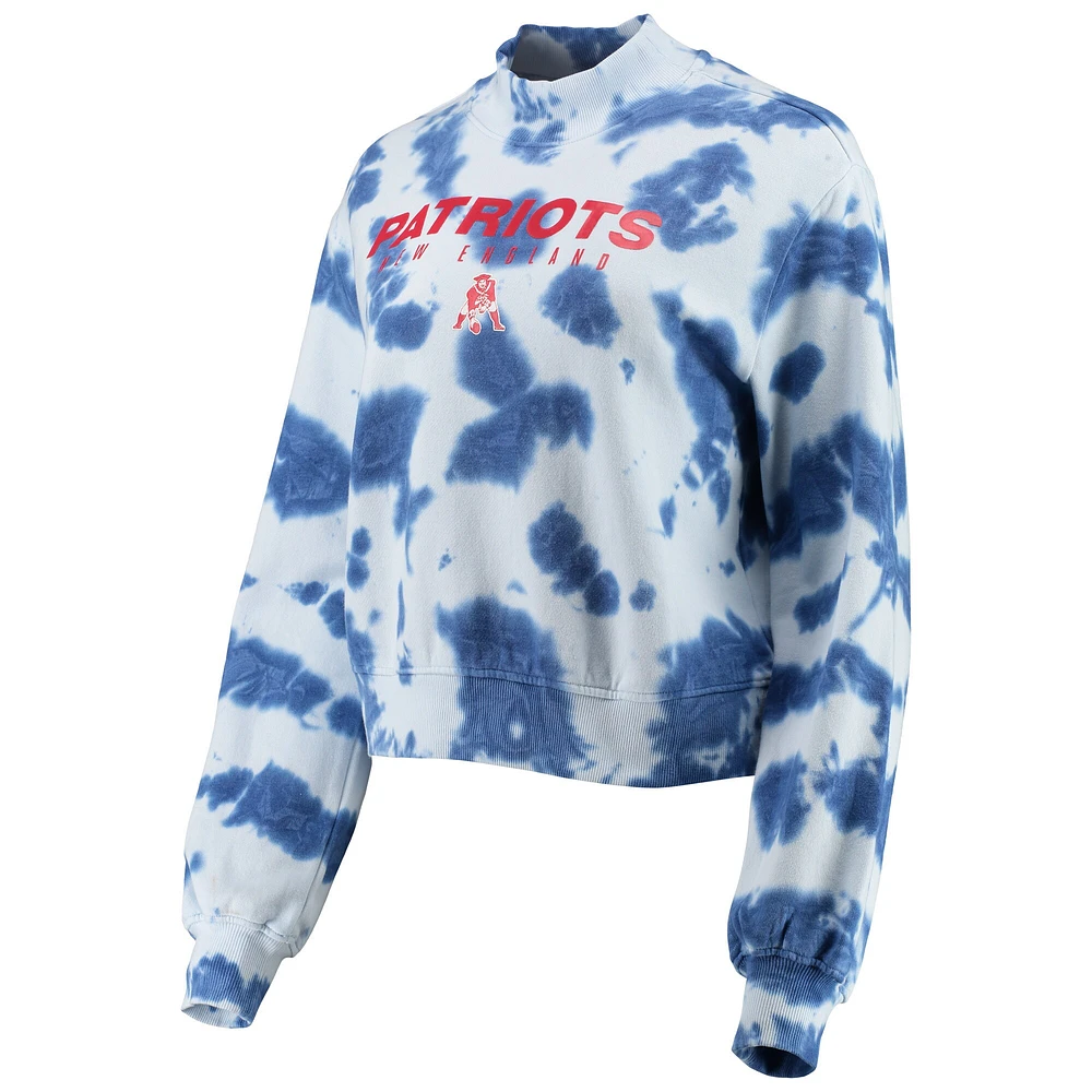 Women's Junk Food Navy New England Patriots Tie-Dye Cropped Pullover Sweatshirt