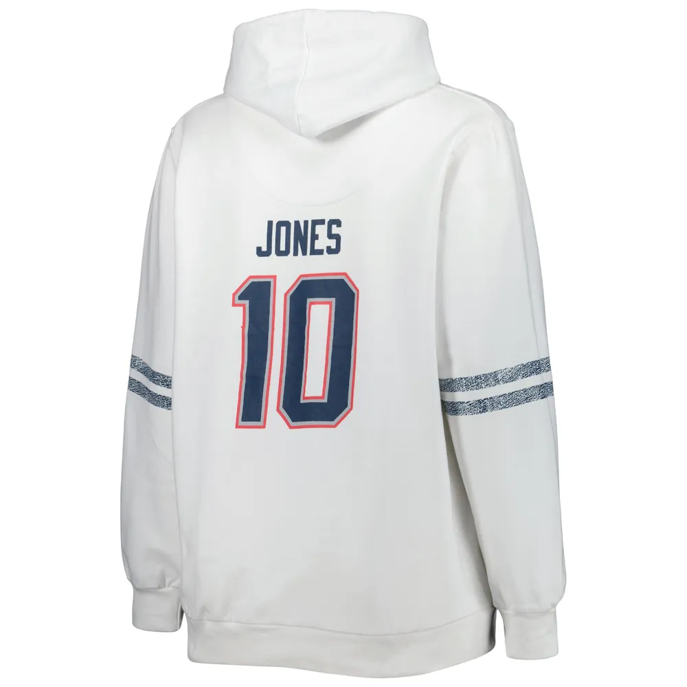 Sweat à capuche avec nom et numéro Mac Jones pour femmes, blanc, New England Patriots, grande taille