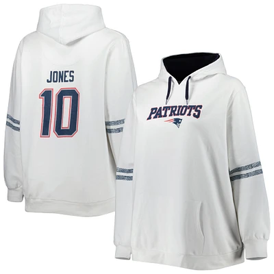 Sweat à capuche avec nom et numéro Mac Jones pour femmes, blanc, New England Patriots, grande taille