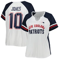 T-shirt à encolure crantée taille plus Mac Jones New England Patriots pour femme, blanc