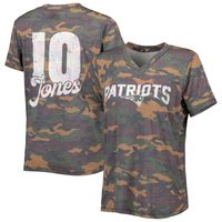 Women's Majestic Threads Mac Jones Camo New England Patriots Name & Number V-Neck T-Shirt