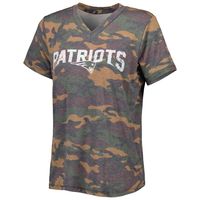 Women's Majestic Threads Mac Jones Camo New England Patriots Name & Number V-Neck T-Shirt