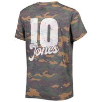 Women's Majestic Threads Mac Jones Camo New England Patriots Name & Number V-Neck T-Shirt